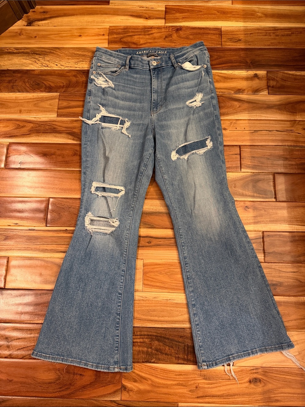 American Eagle Outfitters Light Blue Distressed Flare Jeans